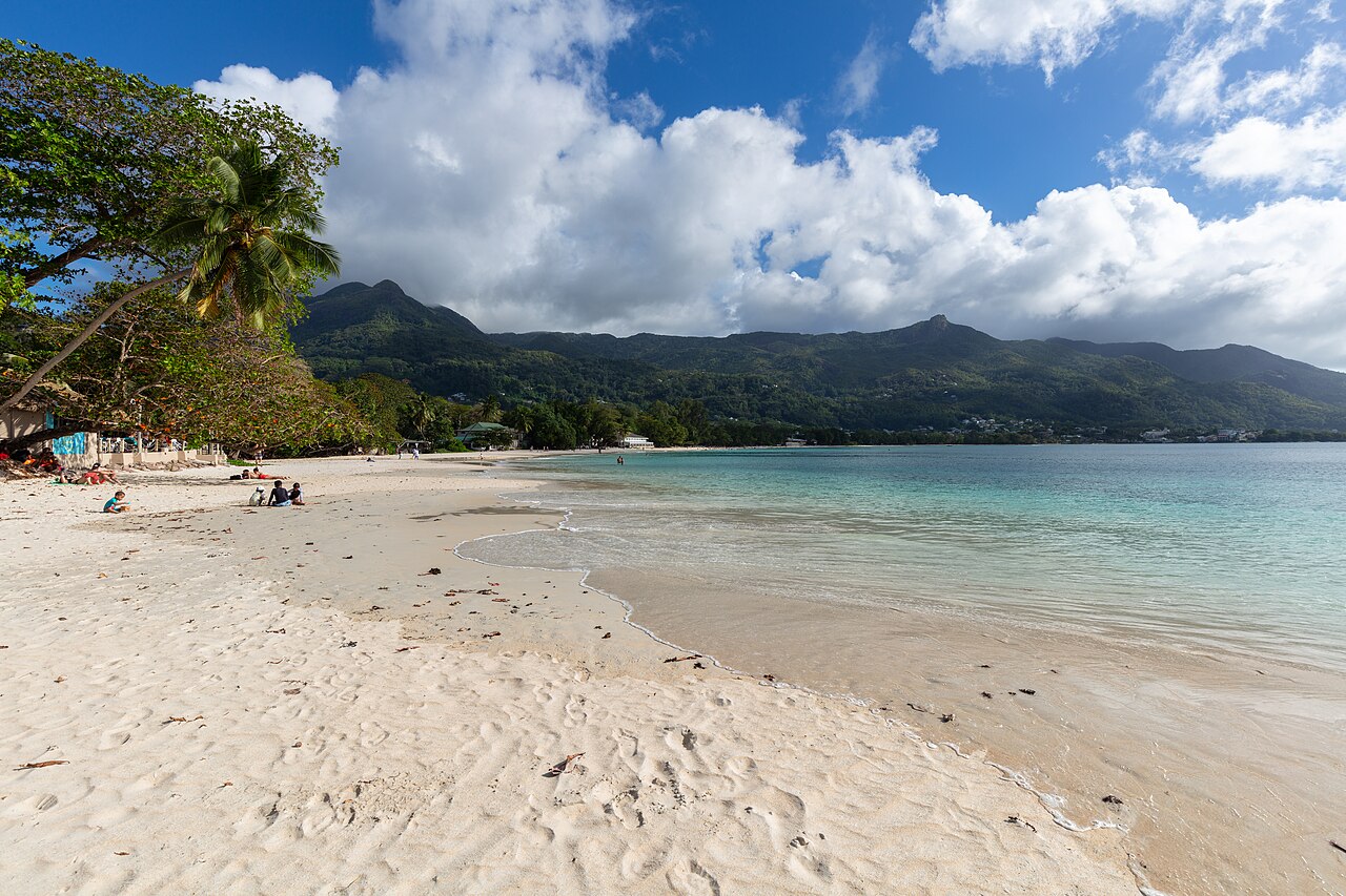 The long shallow bay at Beau Vallon on the north-west coast of Mahé.