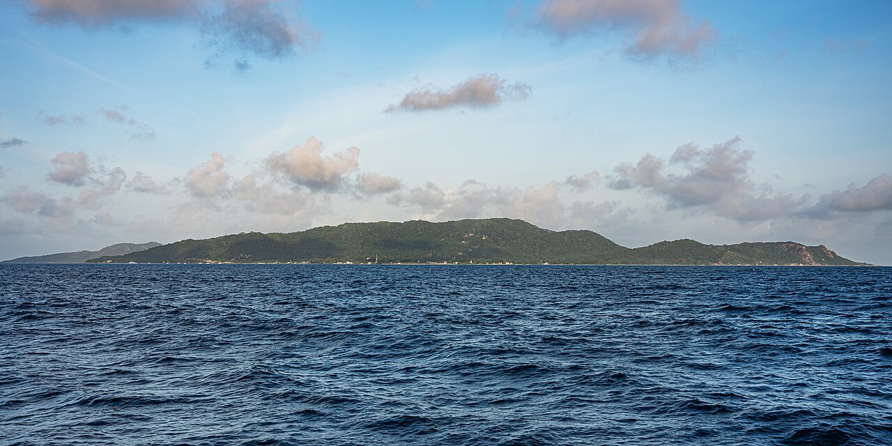 La Digue seen from the water, the island most trips are too short to reach.