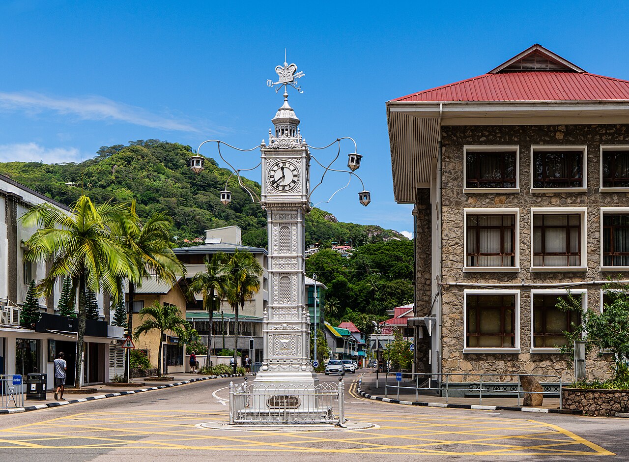 The clock tower in the middle of Victoria.
