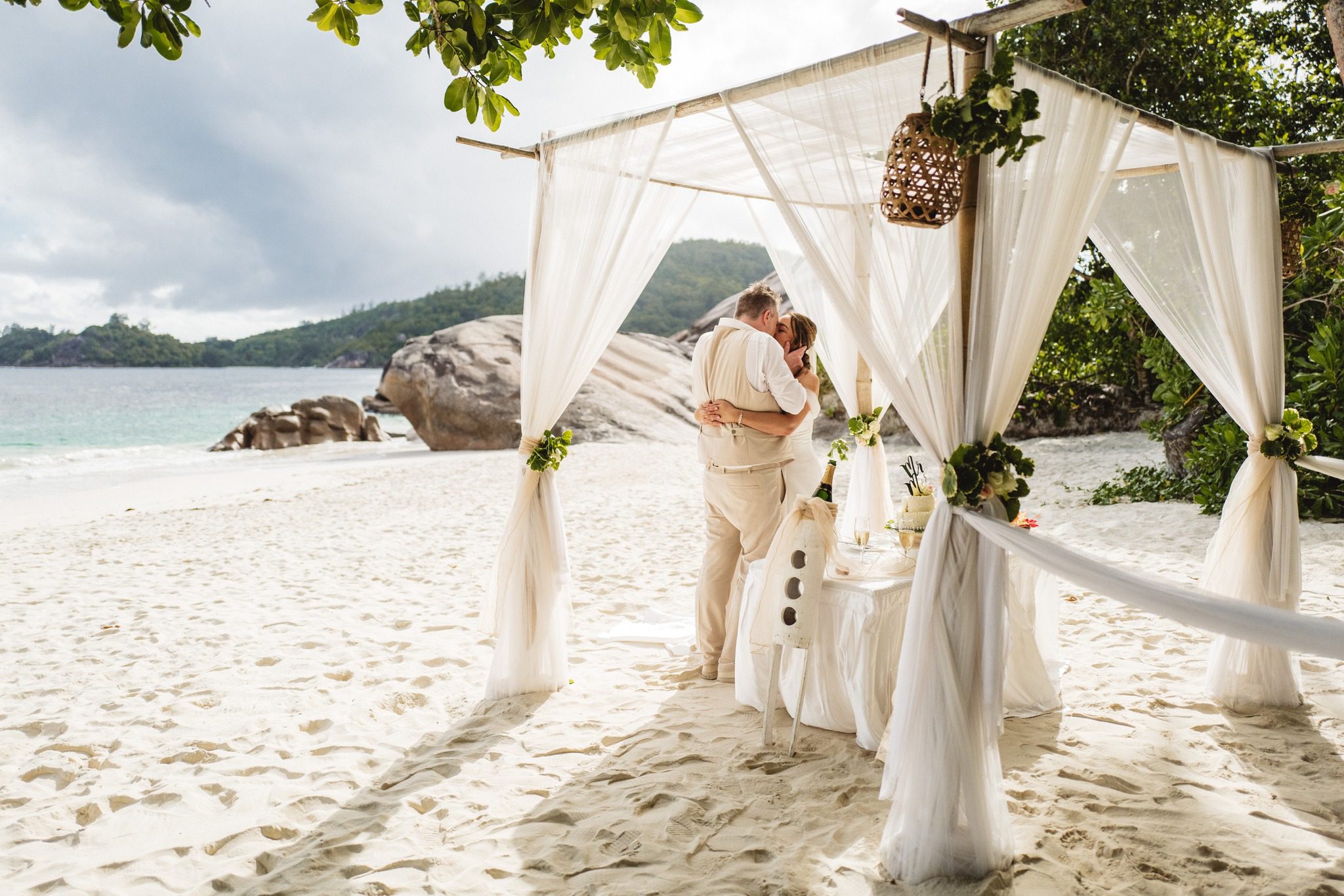 A ceremony canopy set up on a headland.